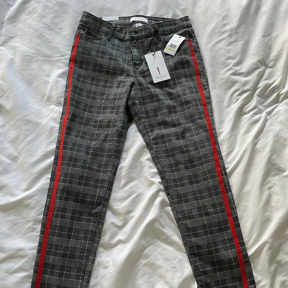 NWT Skinnygirl Skinny Hidden Message Plaid Jeans High Rise White Black Womens 10